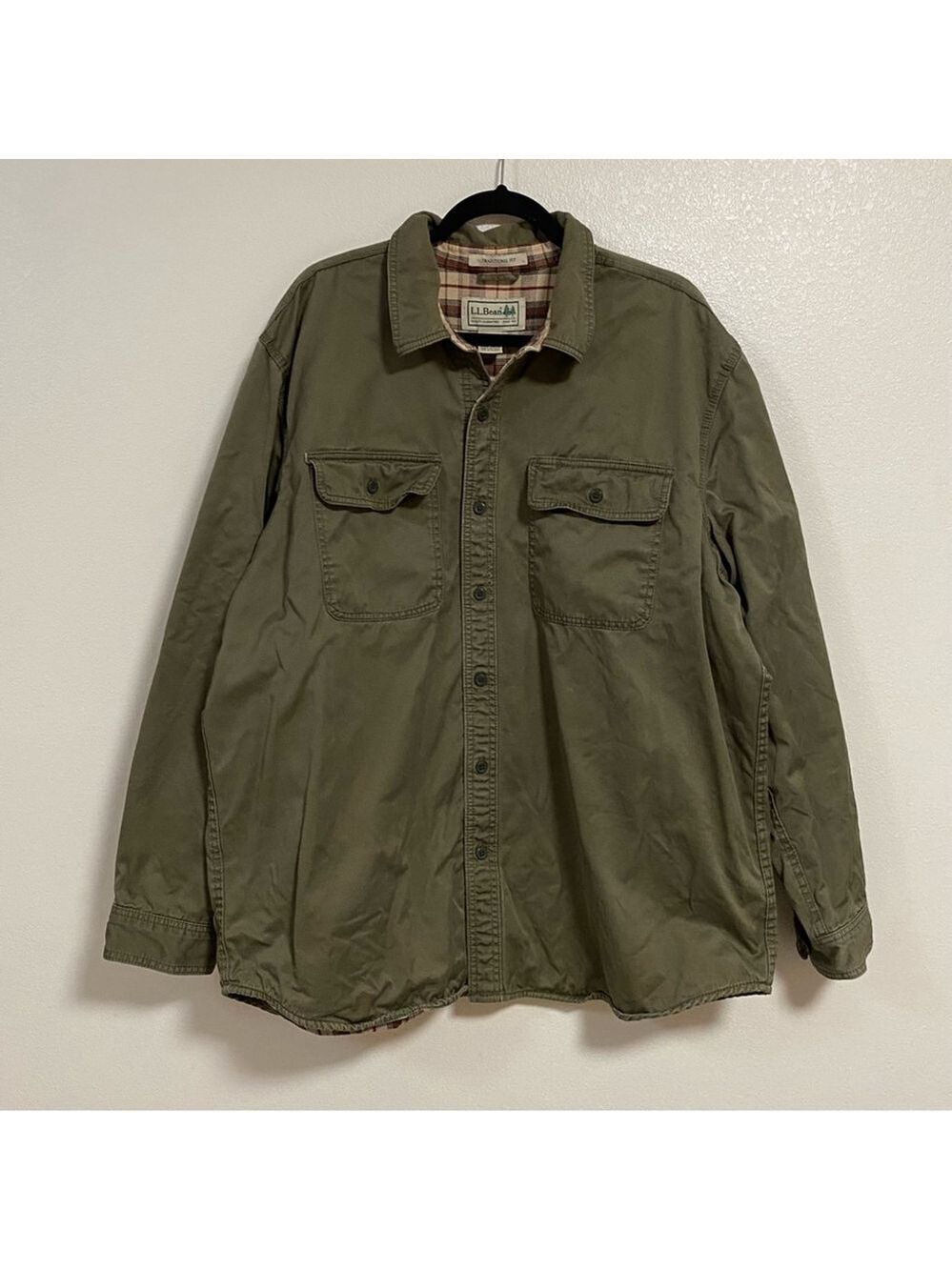 L.L. Bean Shacket Men's Size XL Green Shirt Jacket Plaid lining Traditional Fit